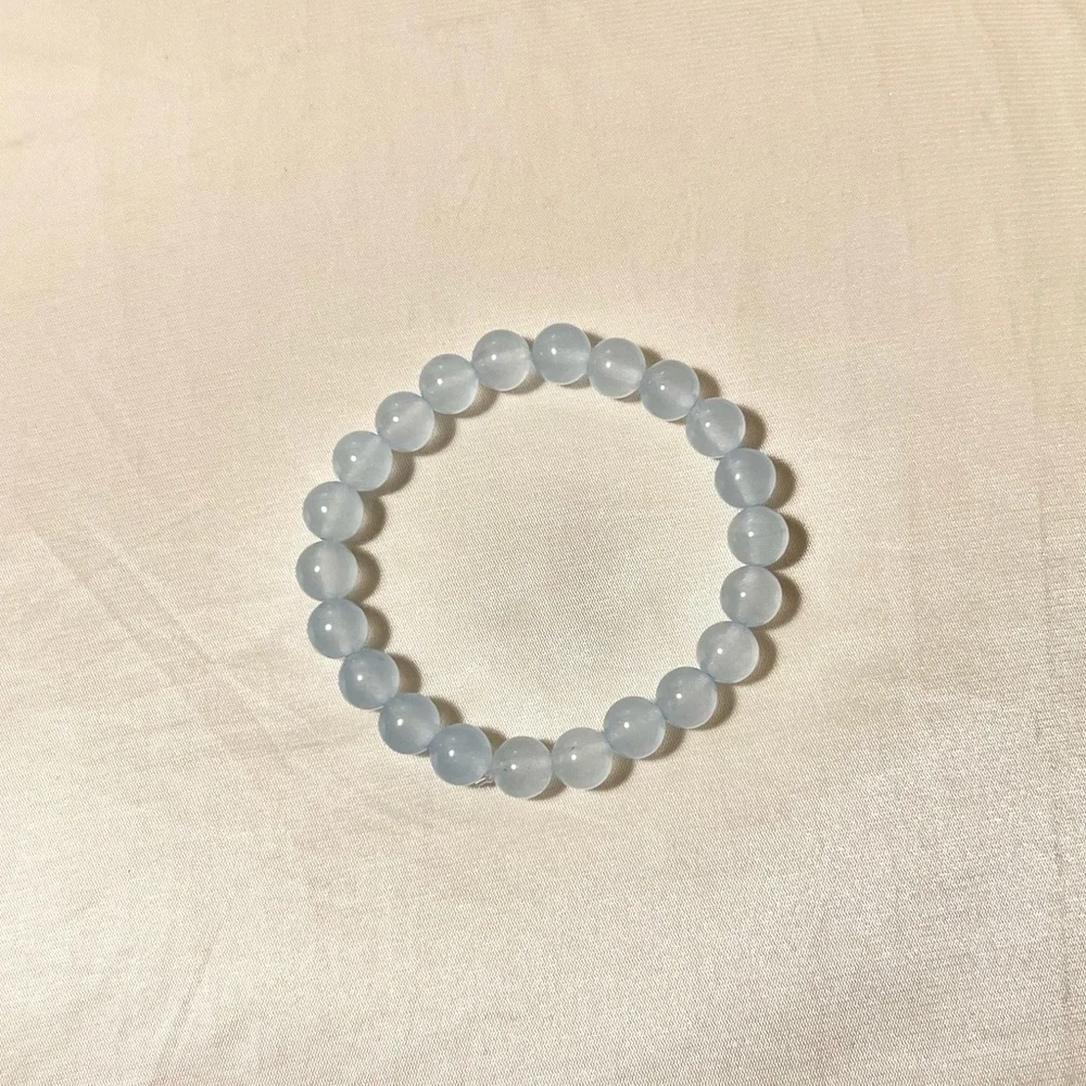 New: 8mm Handmade Blue Chalcedony Natural Crystal Bead Bracelet